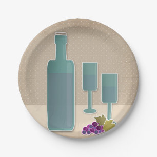 Beige Grunge Retro Vintage Weingläser Traubenmost Pappteller