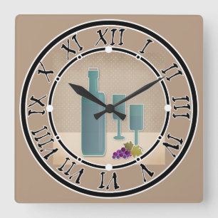 Beige Grunge Retro Vintage Weingläser Traubenmost Quadratische Wanduhr
