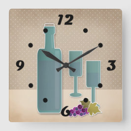 Beige Grunge Retro Vintage Weingläser Traubenmost Quadratische Wanduhr