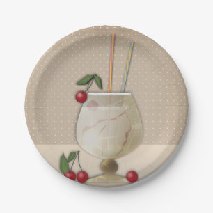 Beige Grunge Retro Vintager Cocktailkirsche Pappteller