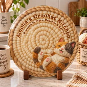 Beige Häkelnde Katze Mama Benutzerdefinierter Name Schneidebrett