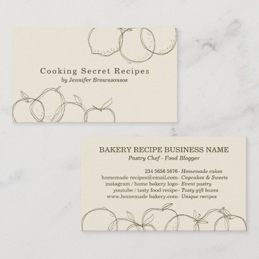 Beige handgemachte Fruchtkuchenrezepte Visitenkarte (Vorne/Hinten)