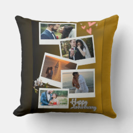 Beige Happy Anniversary Photo Collage Kissen