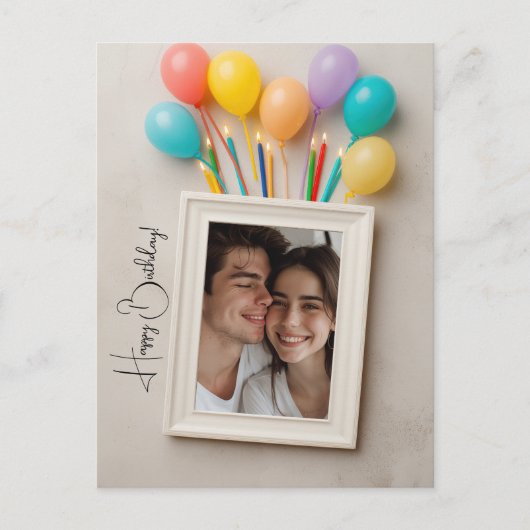 Beige Happy Birthday Personalisiert Poloraid Postkarte (Vorderseite)