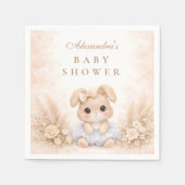 Beige-Hasen-Blumen-Baby-Party Serviette (Vorderseite)