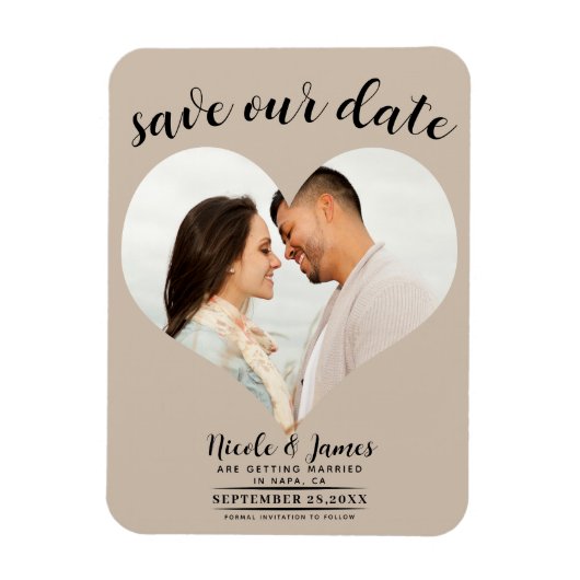 Beige Heart Foto Wedding Save the Date Magnet (Vertikal)