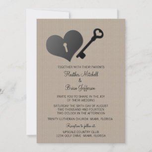 Beige Heart Lock und Key Wedite Einladung