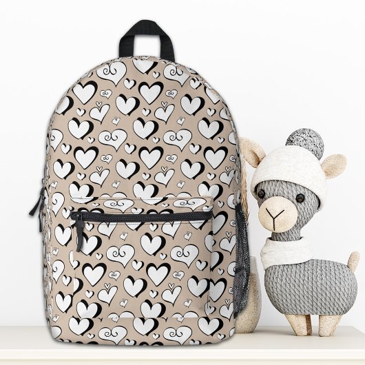 Beige Hearts Backpack Bedruckter Rucksack