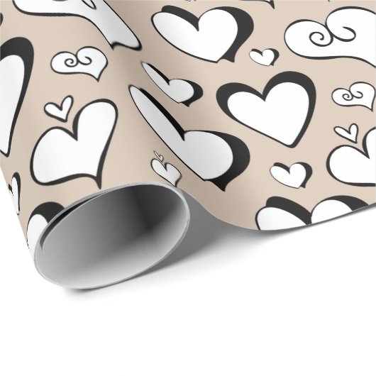 Beige Hearts Wrapping Paper Geschenkpapier (Rolleneckpunkt)