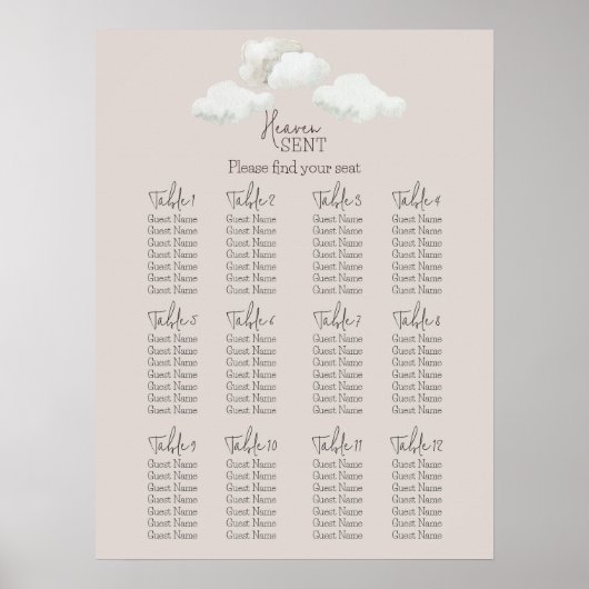 Beige Heaven Sent Gender Reveal Seating Chart Poster (Vorne)