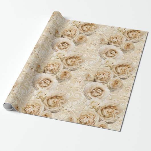 Beige Heirloom-Rose mit Damask Geschenkpapier (Ungerollt)