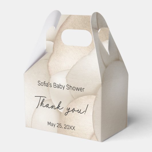 Beige Heißluftballon Babydusche Geschenkschachtel (Rückseite)