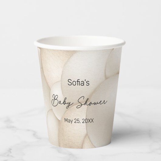 Beige Heißluftballon Babydusche Pappbecher (Vorderseite)