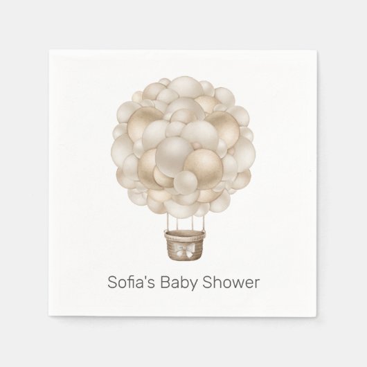 Beige Heißluftballon Babydusche Serviette (Vorderseite)