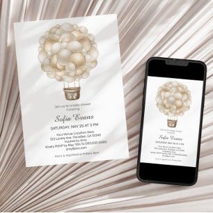 Beige Heißluftballon Boho Babydusche Einladung