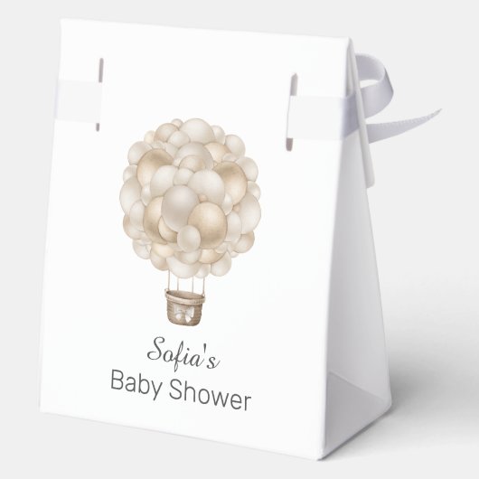 Beige Heißluftballon Boho Babydusche Geschenkschachtel (Rückseite)