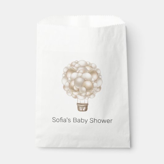 Beige Heißluftballon Boho Babydusche Geschenktütchen (Vorderseite)