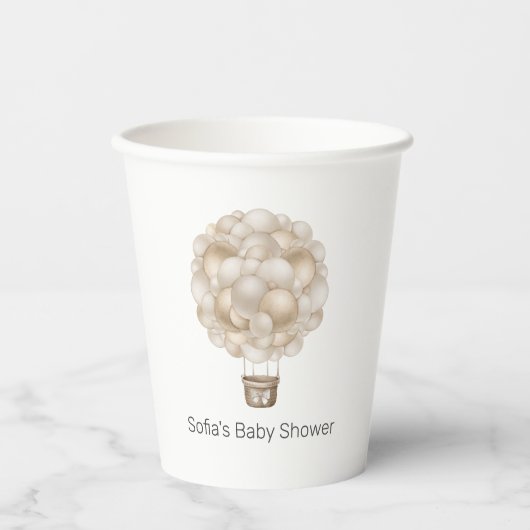 Beige Heißluftballon Boho Babydusche Pappbecher (Vorderseite)