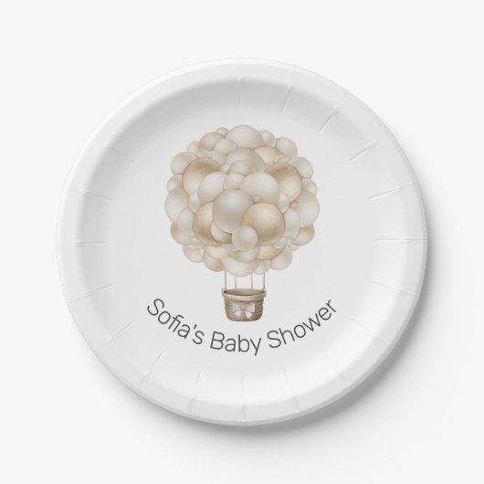 Beige Heißluftballon Boho Babydusche Pappteller (Vorderseite)