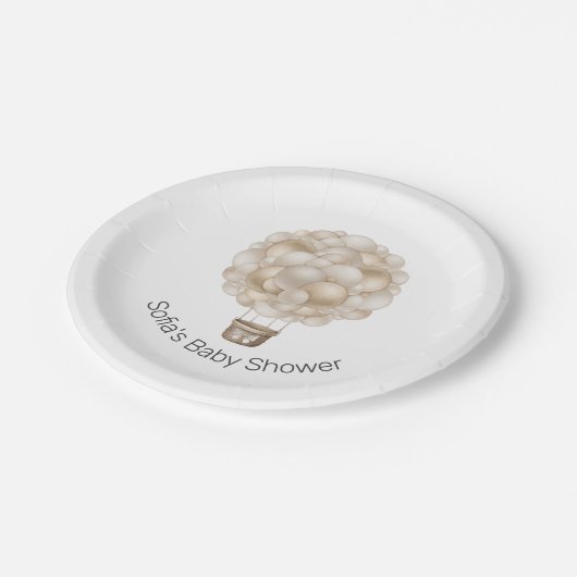Beige Heißluftballon Boho Babydusche Pappteller (Schrägansicht)