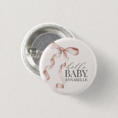 Beige Hello Baby Bow Girl Baby Shower Favoriten Button (Vorne & Hinten)