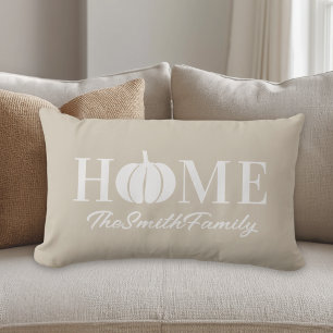 Beige Herbst-Haus Weiße Kürbis-Personalisierte Fam Lendenkissen