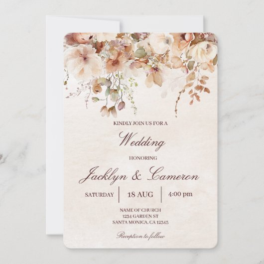 Beige, Herbstblütenhochzeit Einladung (Vorderseite)