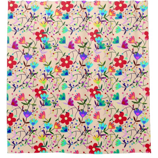 Beige Hintergrund farbenfrohe Blumenmuster Duschvorhang (Vorderseite)