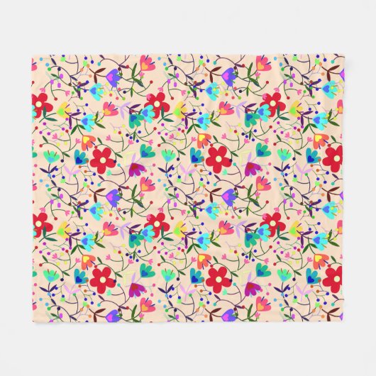 Beige Hintergrund farbenfrohe Blumenmuster Fleecedecke (Vorderseite (Horizontal))