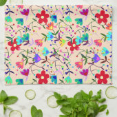 Beige Hintergrund farbenfrohe Blumenmuster Geschirrtuch (Gefaltet)