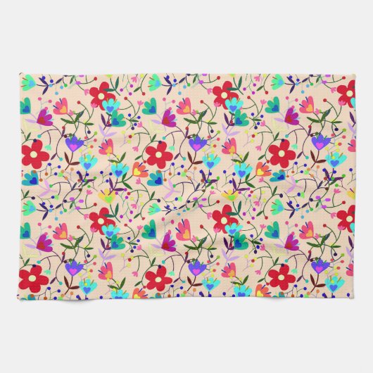 Beige Hintergrund farbenfrohe Blumenmuster Geschirrtuch (Horizontal)