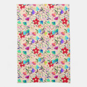 Beige Hintergrund farbenfrohe Blumenmuster Geschirrtuch (Vertikal)
