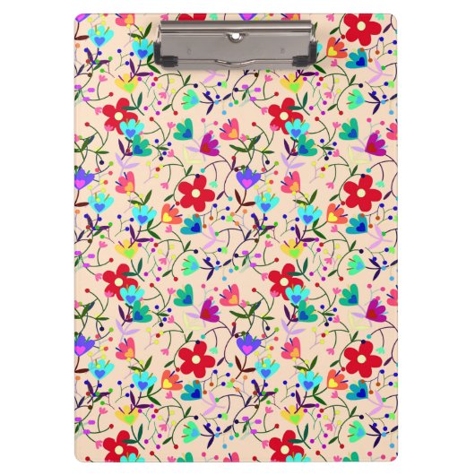 Beige Hintergrund farbenfrohe Blumenmuster Klemmbrett (Vorderseite)