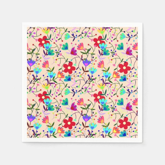Beige Hintergrund farbenfrohe Blumenmuster Serviette (Vorderseite)
