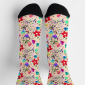 Beige Hintergrund farbenfrohe Blumenmuster Socken (Oben)