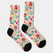 Beige Hintergrund farbenfrohe Blumenmuster Socken (Rechts)