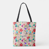 Beige Hintergrund farbenfrohe Blumenmuster Tasche (Rückseite)