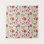 Beige Hintergrund farbenfrohe Blumenmuster Wandteppich (Vorderseite (Horizontal))