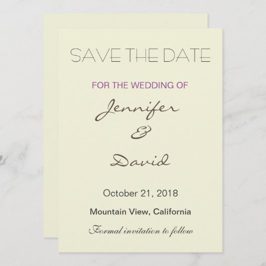 Beige Hintergrund Grau Moderne Hochzeitseinladung Save The Date (Vorne/Hinten)