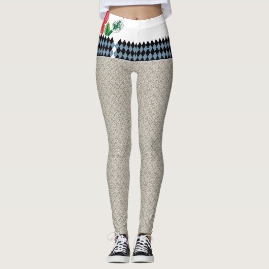 Beige Hintergrundfarbe mit kleinen Quadraten Leggings (Vorderseite)