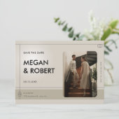 Beige Hochzeit Minimalistisches Lässiges Foto Save The Date (Stehend Vorderseite)