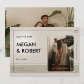 Beige Hochzeit Minimalistisches Lässiges Foto Save The Date (Vorne/Hinten)