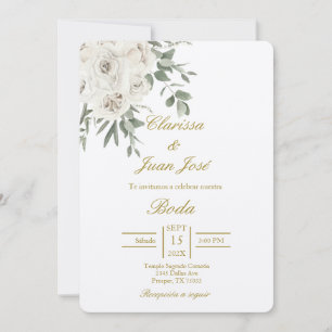 Beige Hochzeit mit weißer Rose Einladung