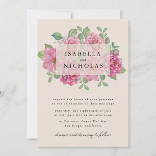 Beige Hochzeitseinladung mit Blumenmuster Einladung
