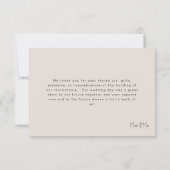 Beige Hochzeitserklärung Dankeskarte (Rückseite)