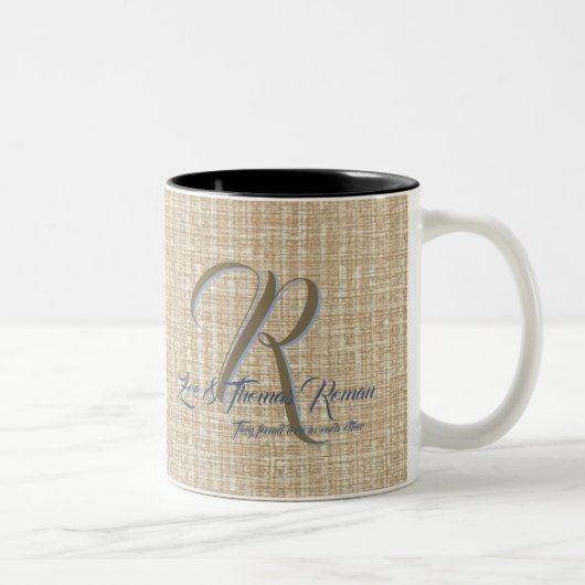 Beige Hochzeitskaffees personalisiert Zweifarbige Tasse (Rechts)