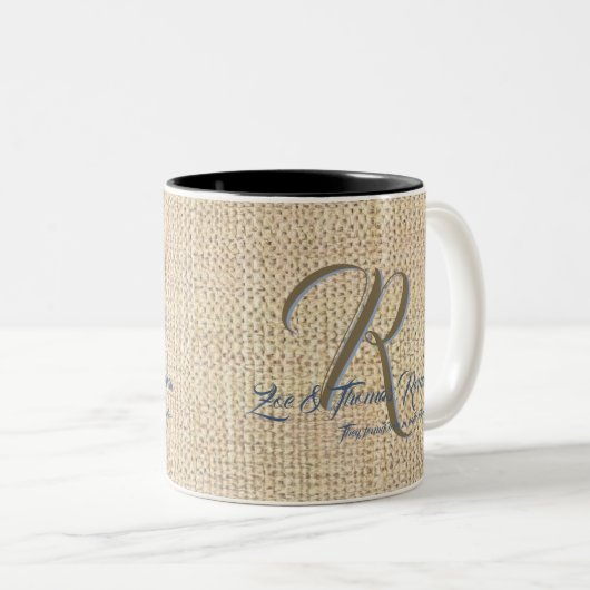 Beige Hochzeitskaffees personalisiert Zweifarbige Tasse (VorderseiteRechts)