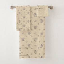 Beige Honigbiene Französisches Landhaus Vintage Ru Badhandtuch Set