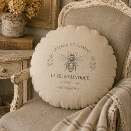 Beige Honigbiene Französisches Landhaus Vintage Ru Rundes Kissen