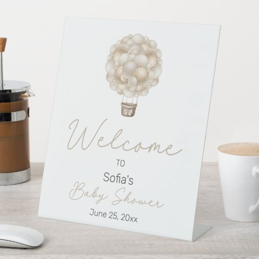 Beige Hot Air Ballon Babydusche Willkommen Sockelschild (In Situ)
